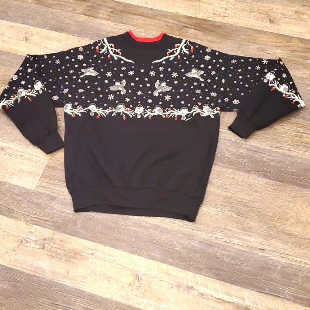 Vintage 90s Artisans Snow Birds crewneck sweatshirt black women size L-XL Y2K